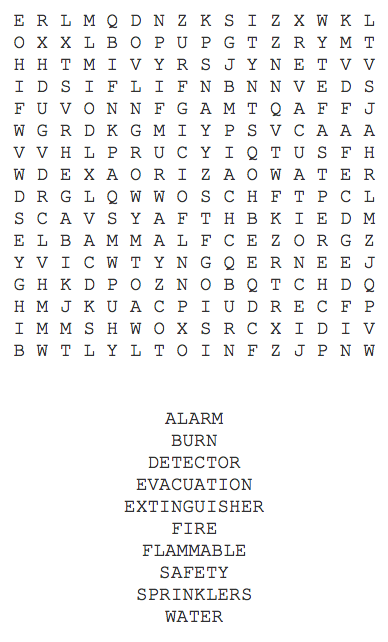Fire Safety Word Search