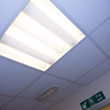 Emergency lighting on a ceiling