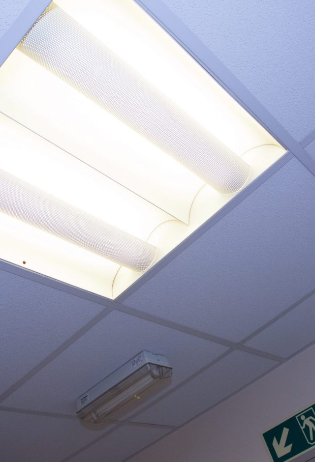 Emergency lighting on a ceiling