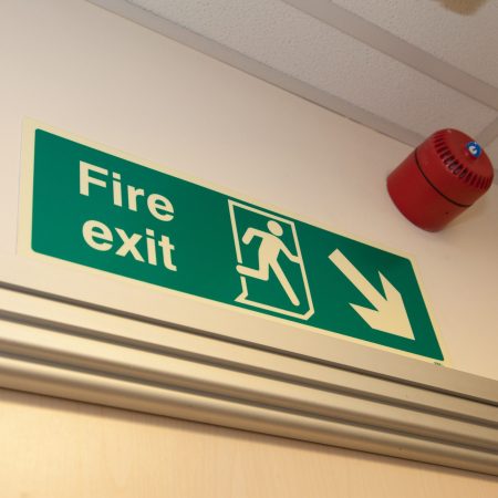 Fire exit sign above a door