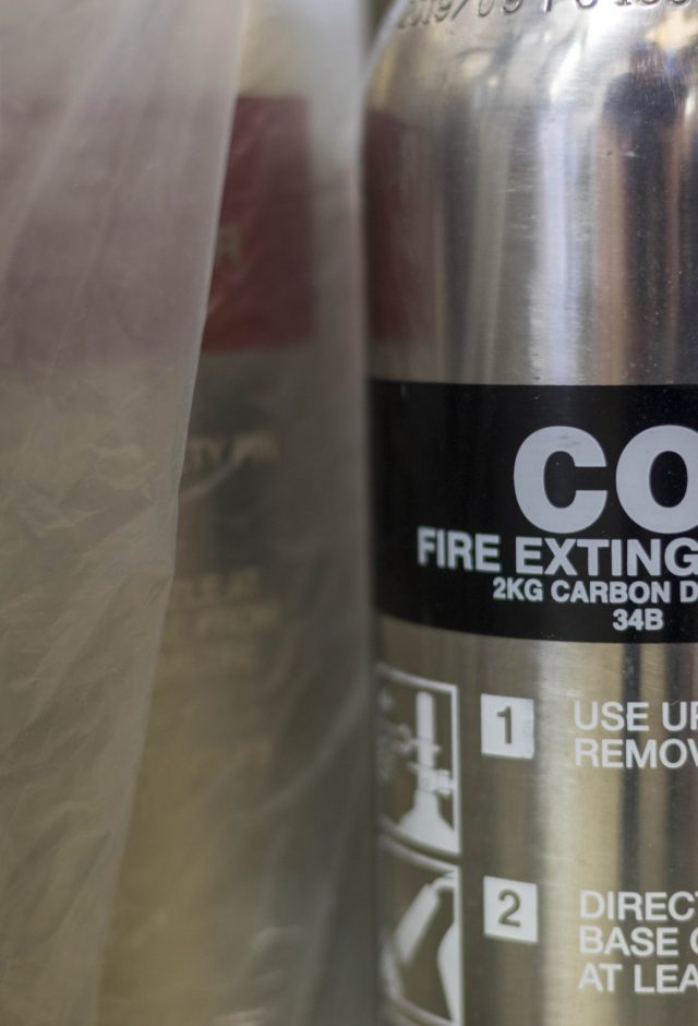 A silver CO2 Fire extinguisher